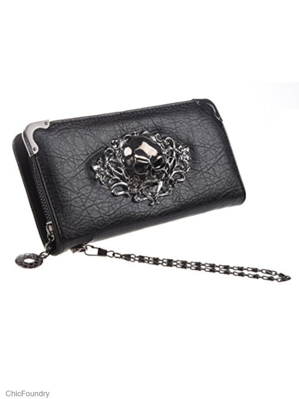Skull Wallet Wristlet Zip Around Clutch with Card Holder and Phone Pocket PU